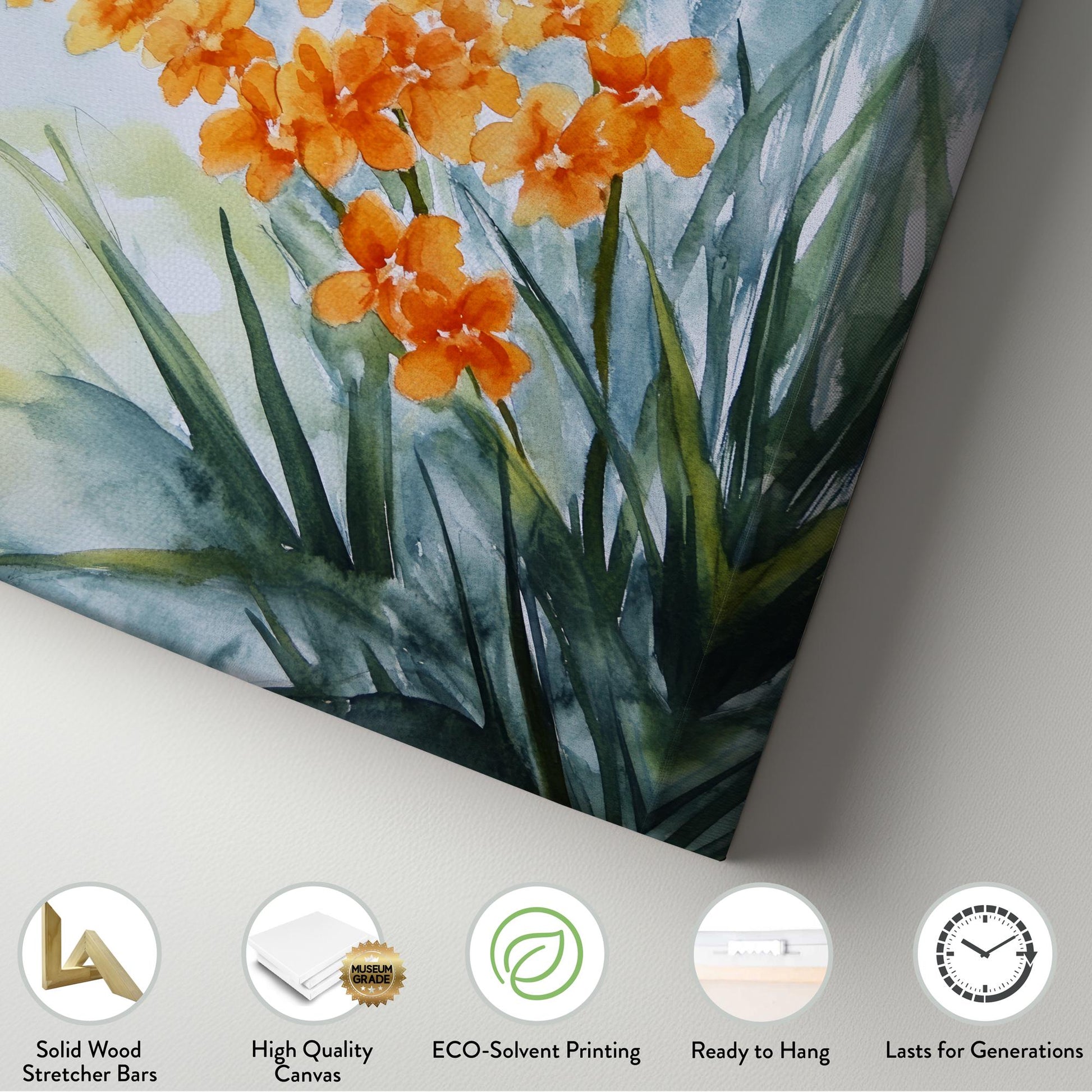 Orange Orchid Watercolor Canvas Art | Loose Botanical Print | Tranquil Zen Wall Art For Living Room | Tangerine Burst Art Vertical Canvas