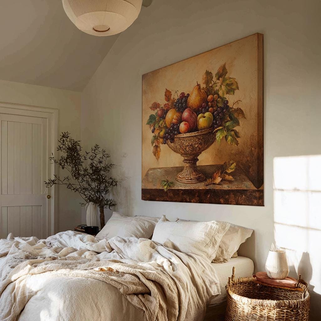 Opulent Fruit Bowl Canvas Art | Impasto Print | Transitional Wall Art For Dining Room | Auburn Gold Art Square Canvas Art