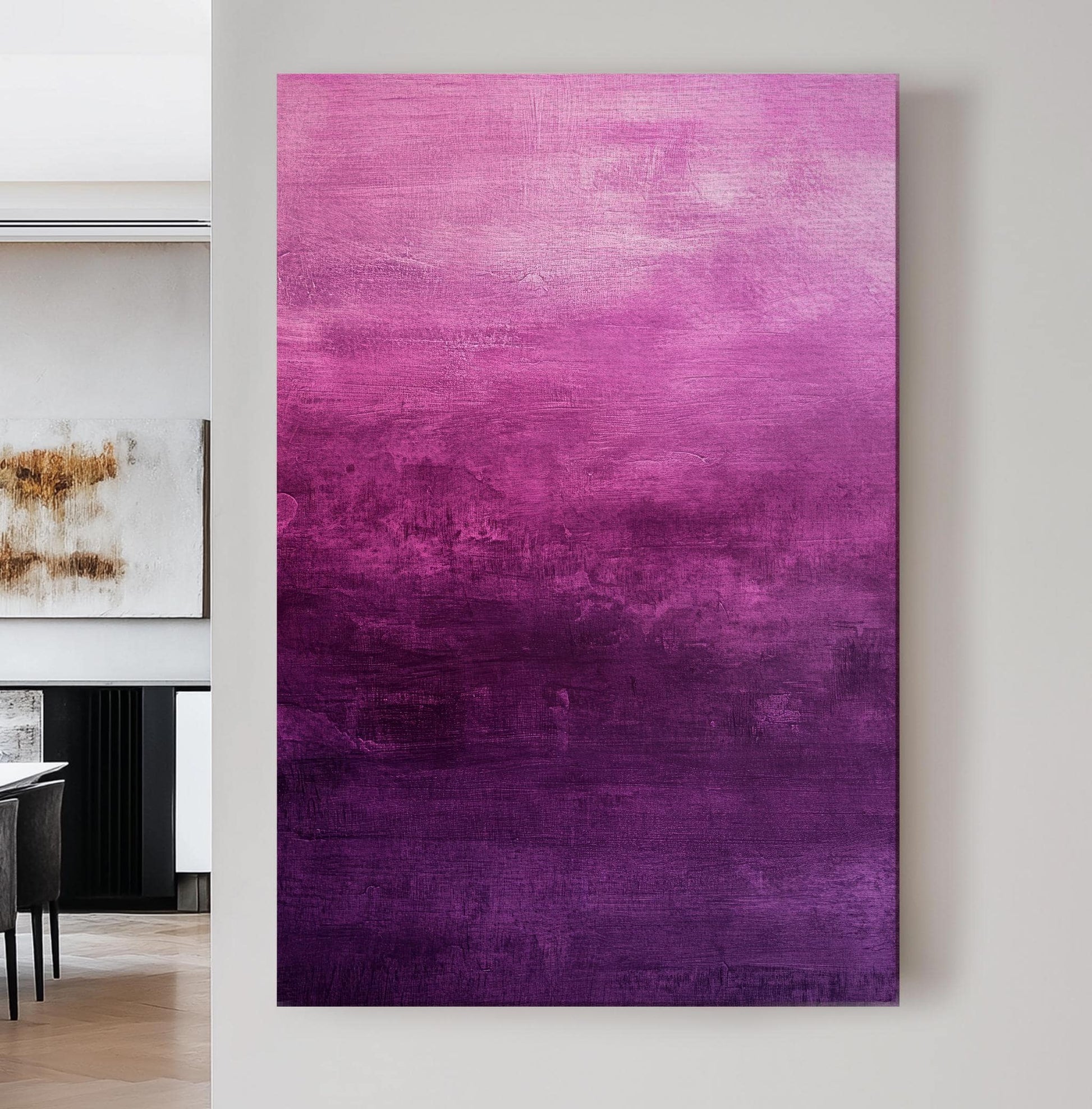 Ombre Abstract Canvas Art | Impasto Painting Print | Bohemian Wall Art For Living Room | Amethyst Plum Art Vertical Canvas