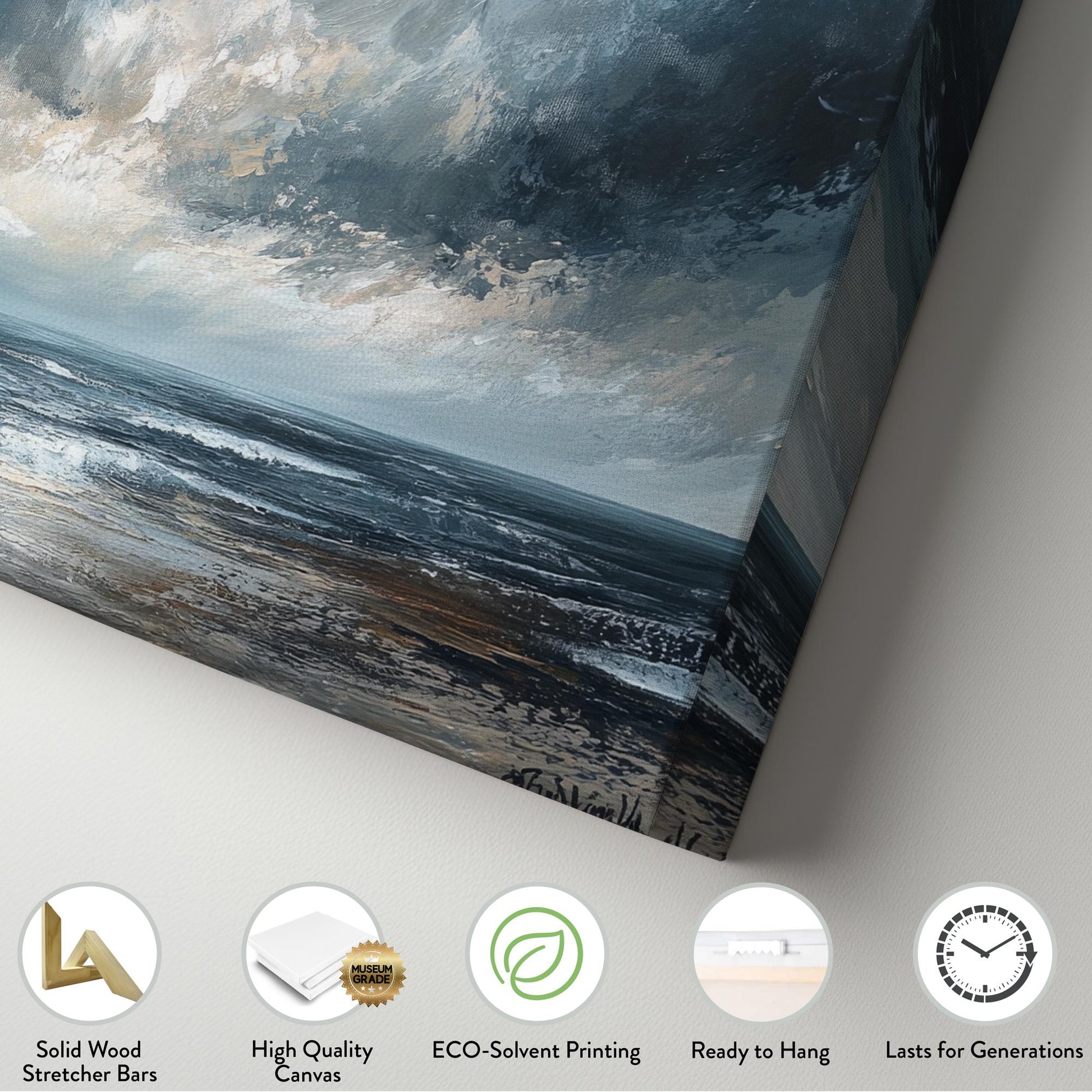 Oceanic Storm Canvas Art | Impasto Seascape Print | Coastal Bohemian Wall Art For Living Room | Stormy Seafoam Art Horizontal Art