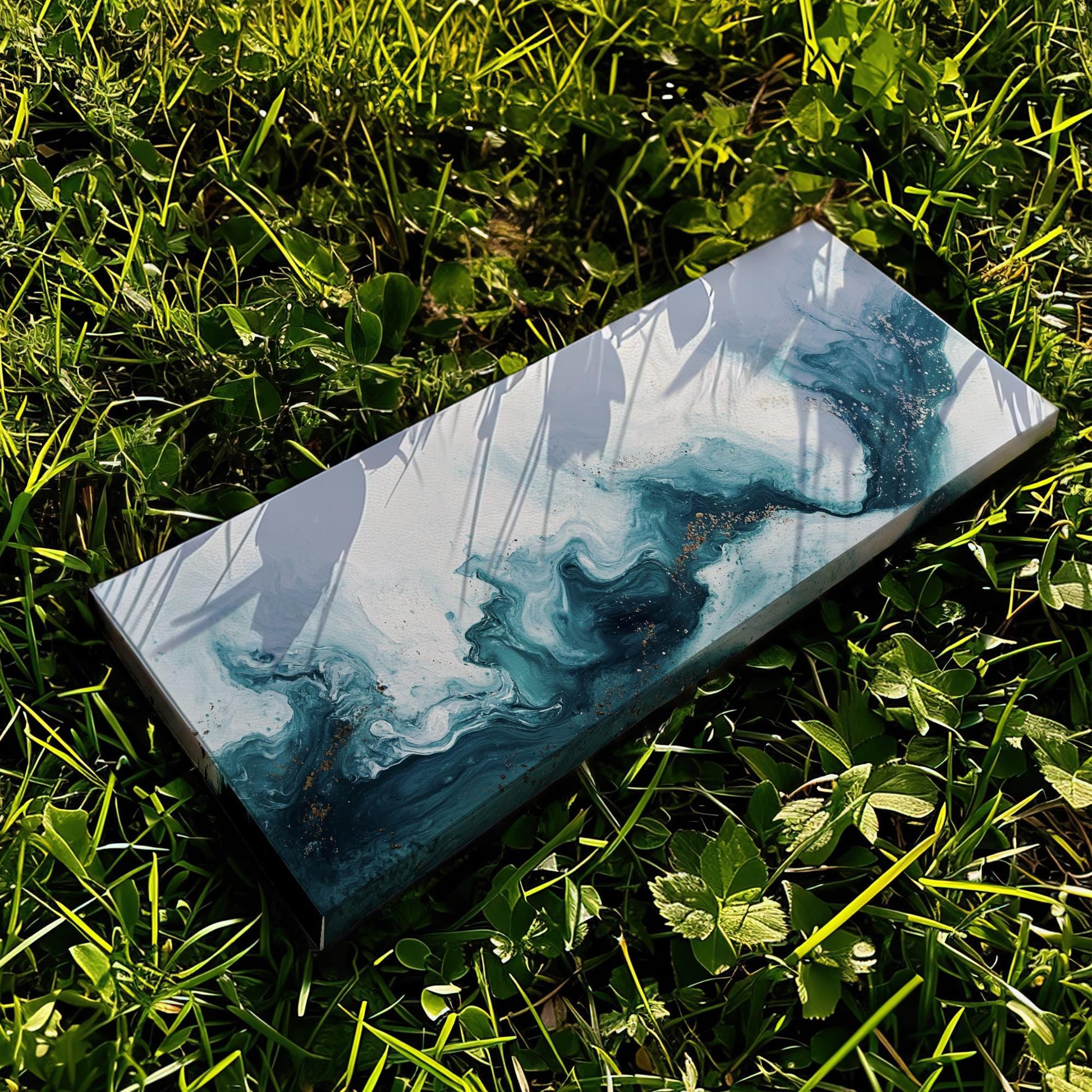 Oceanic Flow Canvas Art | Pouring Acrylic Print | Biophilic Wall Art For Living Room | Serene Teal Art Panoramic Wall Art