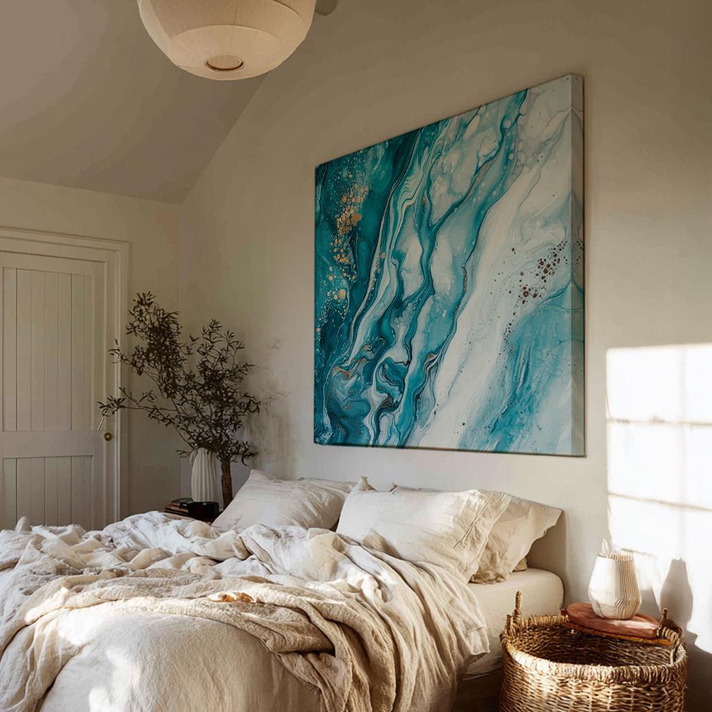 Oceanic Abstract Canvas Art | Fluid Acrylic Pour Print | Coastal Living Room Wall Art For Living Room Square Canvas Art