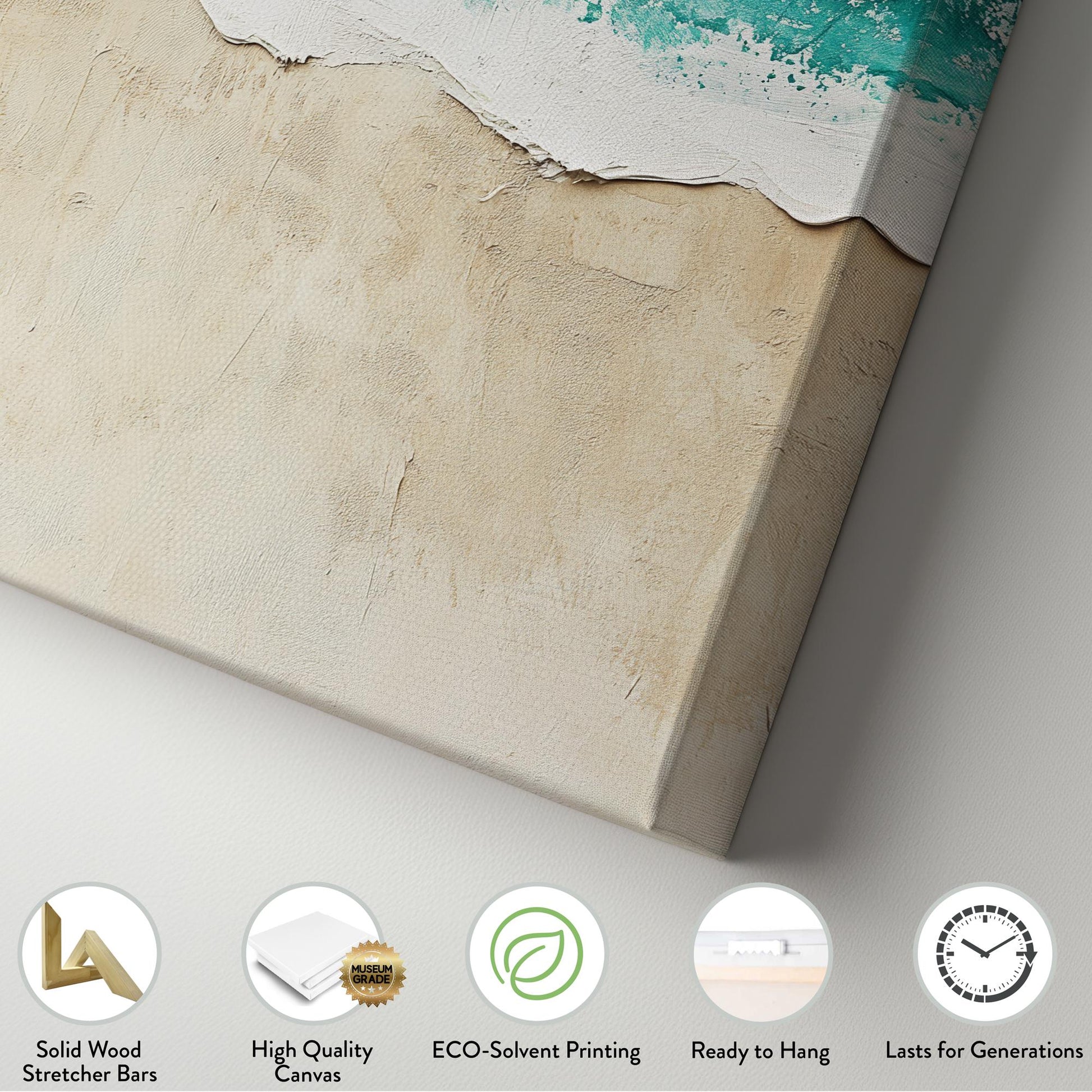 Ocean Wave Impasto Canvas Art | Textural Seascape Print | Coastal Bohemian Wall Art For Living Room | Seashell Beige Art Vertical Canvas