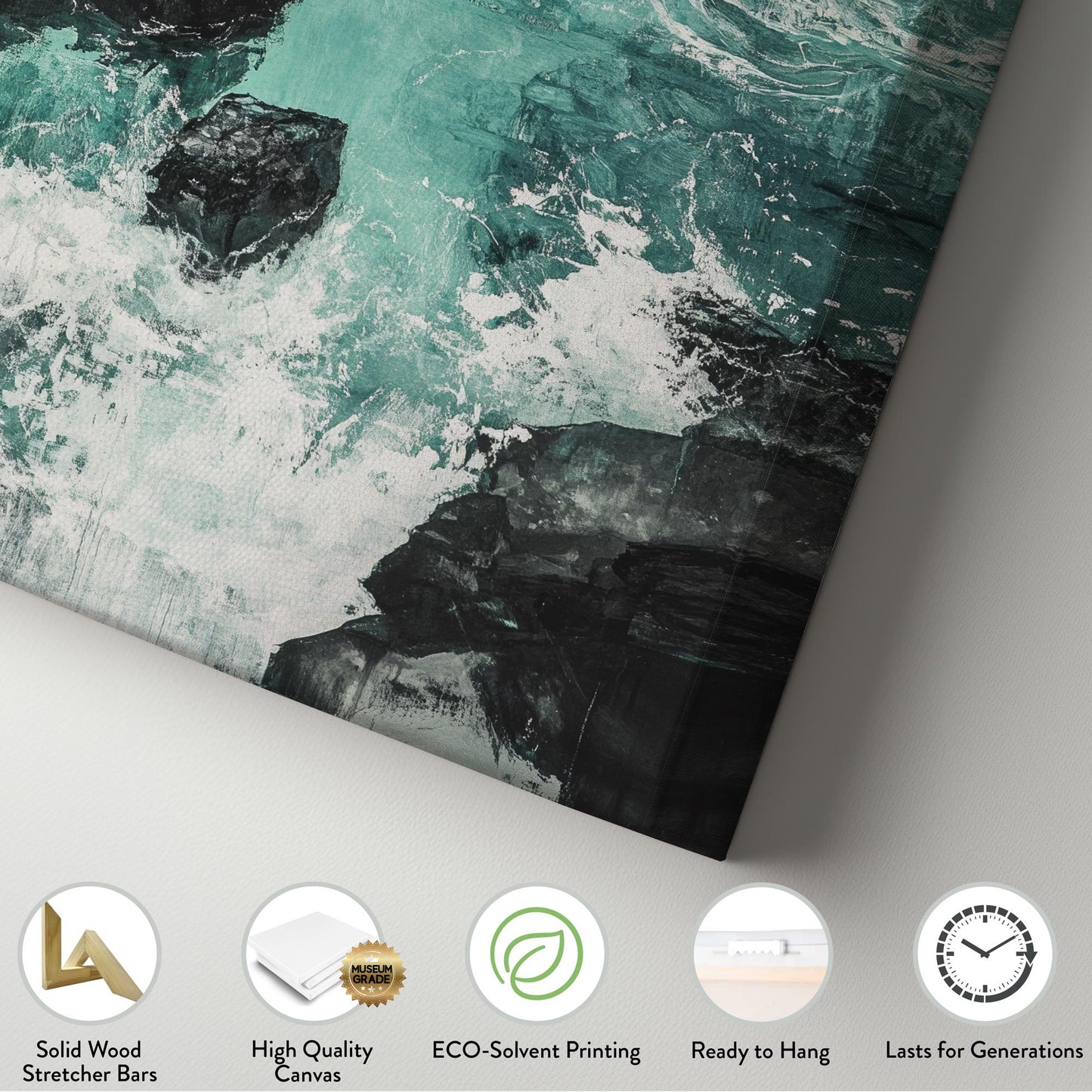 Ocean Wave Canvas Art | Impasto Print | Coastal Wall Art For Living Room | Seafoam Green Art | Tranquil Decor Vertical Canvas