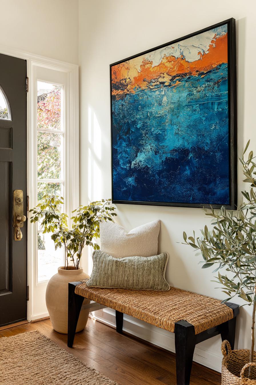 Ocean Sunset Canvas Art | Impasto Palette Knife Print | Coastal Bohemian Wall Art For Living Room Square Canvas Art