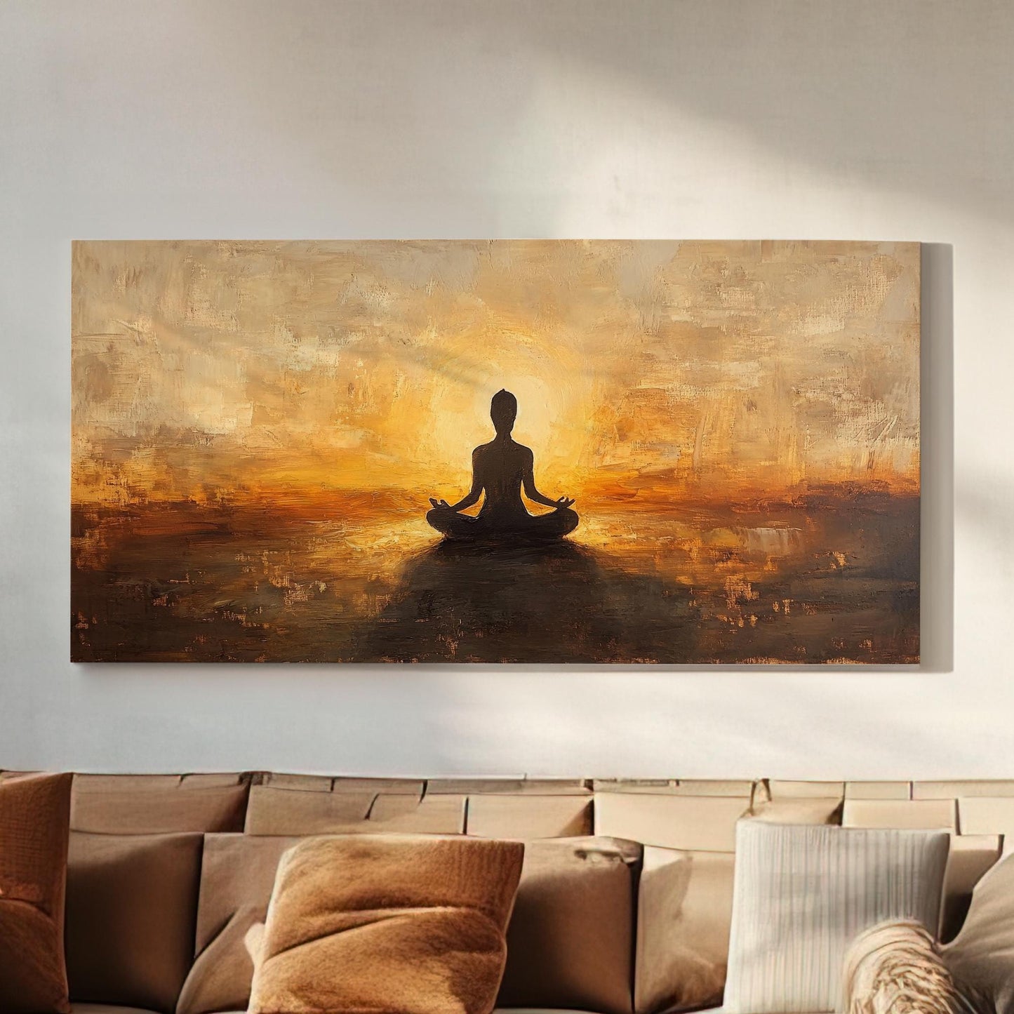 Mindful Moments Canvas Art | Impasto Print | Zen Wall Art For Living Room | Warm Sienna Art | Tranquil Decor Horizontal Art