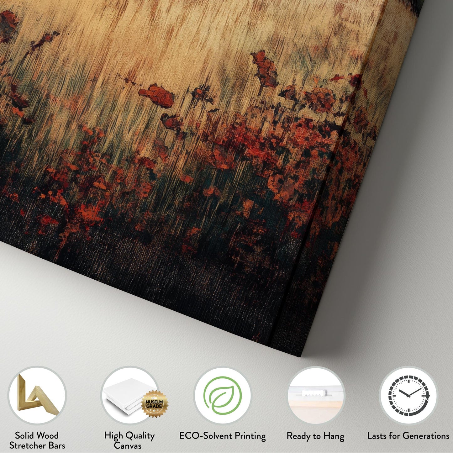 Solitary Tree Canvas Art | Impasto Print | Bohemian Wall Art For Living Room | Burnt Sienna Art | Tranquil Decor Long Vertical Art
