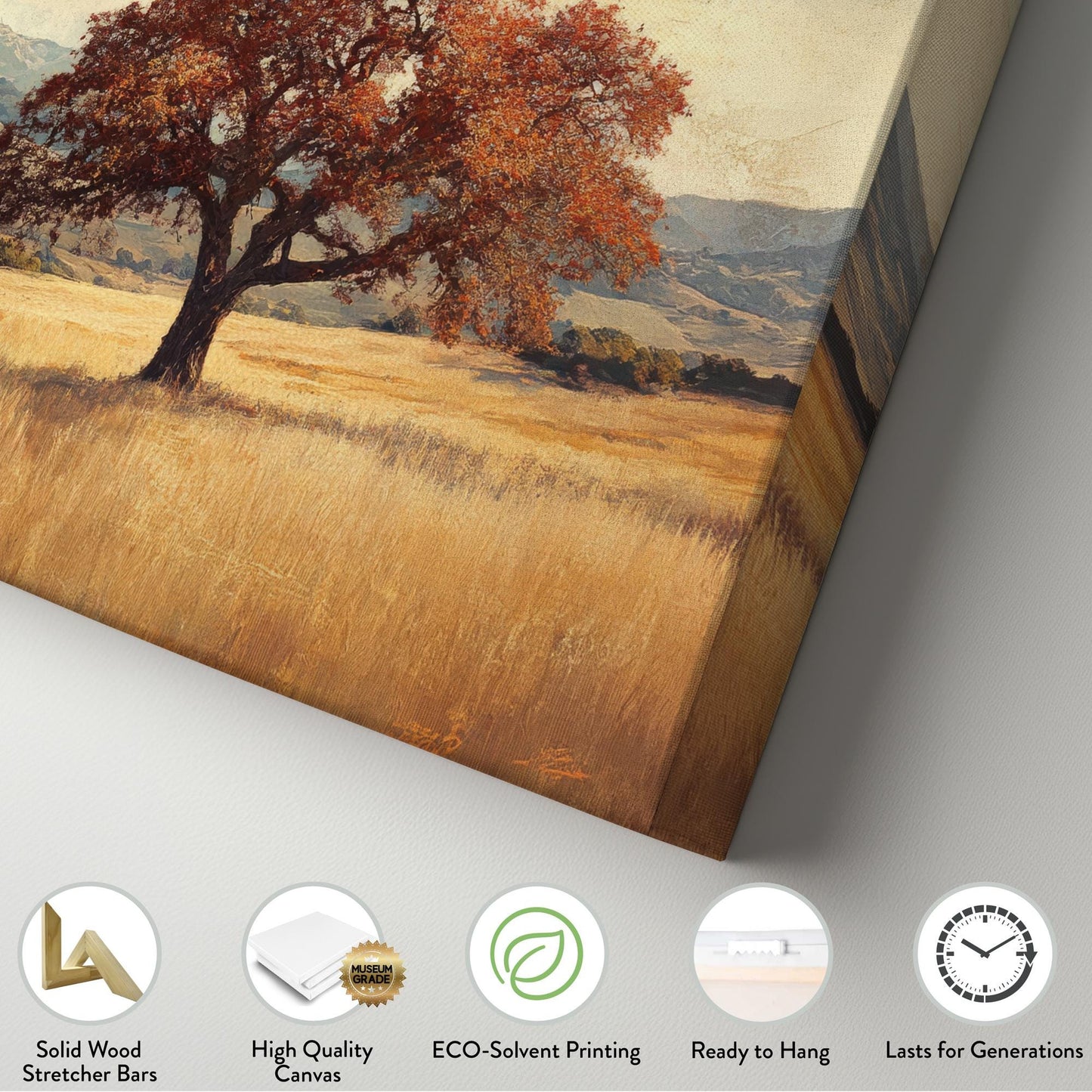 Solitary Oak Canvas Art | Textured Impressionist Print | Bohemian Wall Art For Living Room | Golden Hour Art Horizontal Art