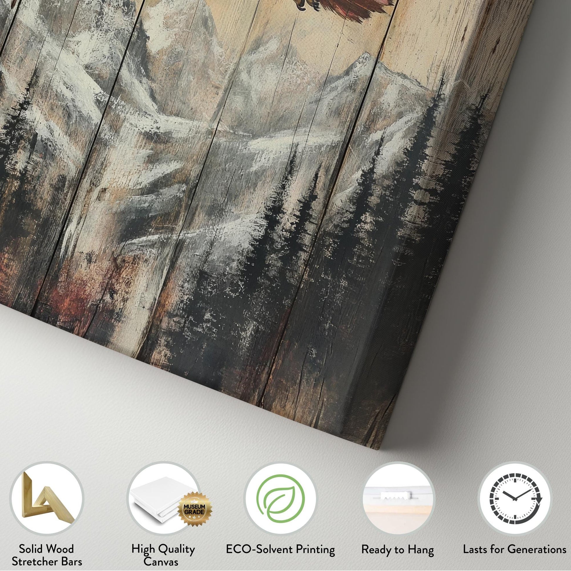 Soaring Eagle Canvas Art | Impasto Print | Mountain Modern Wall Art For Living Room | Warm Taupe Charcoal Art Vertical Canvas