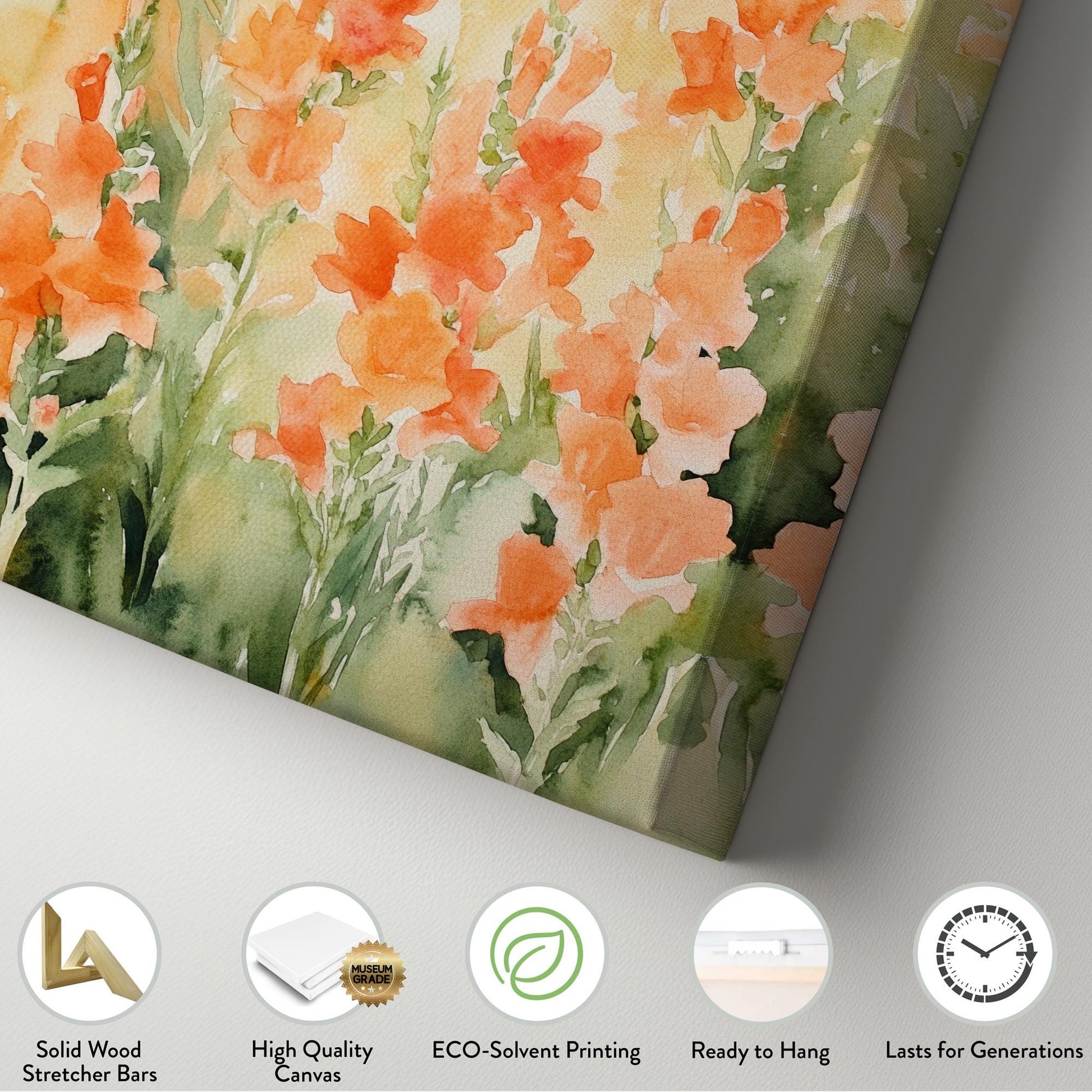 Snapdragon Bloom Canvas Art | Loose Watercolor Print | Bohemian Wall Art For Living Room | Apricot Blush Art Vertical Canvas
