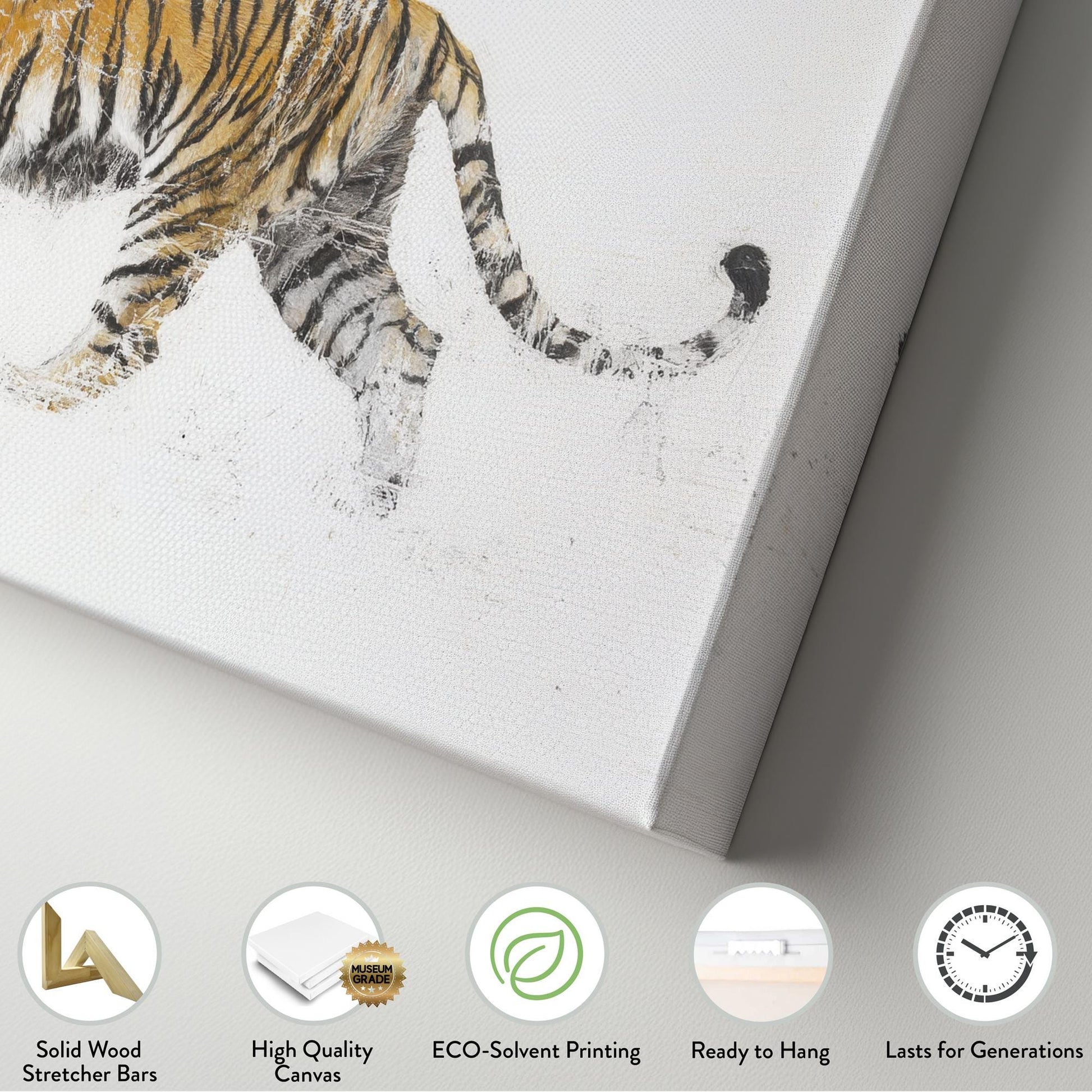 Siberian Tiger Canvas Art | Deconstructed Impasto Print | Biophilic Wall Art For Living Room | Bone White Art Horizontal Art