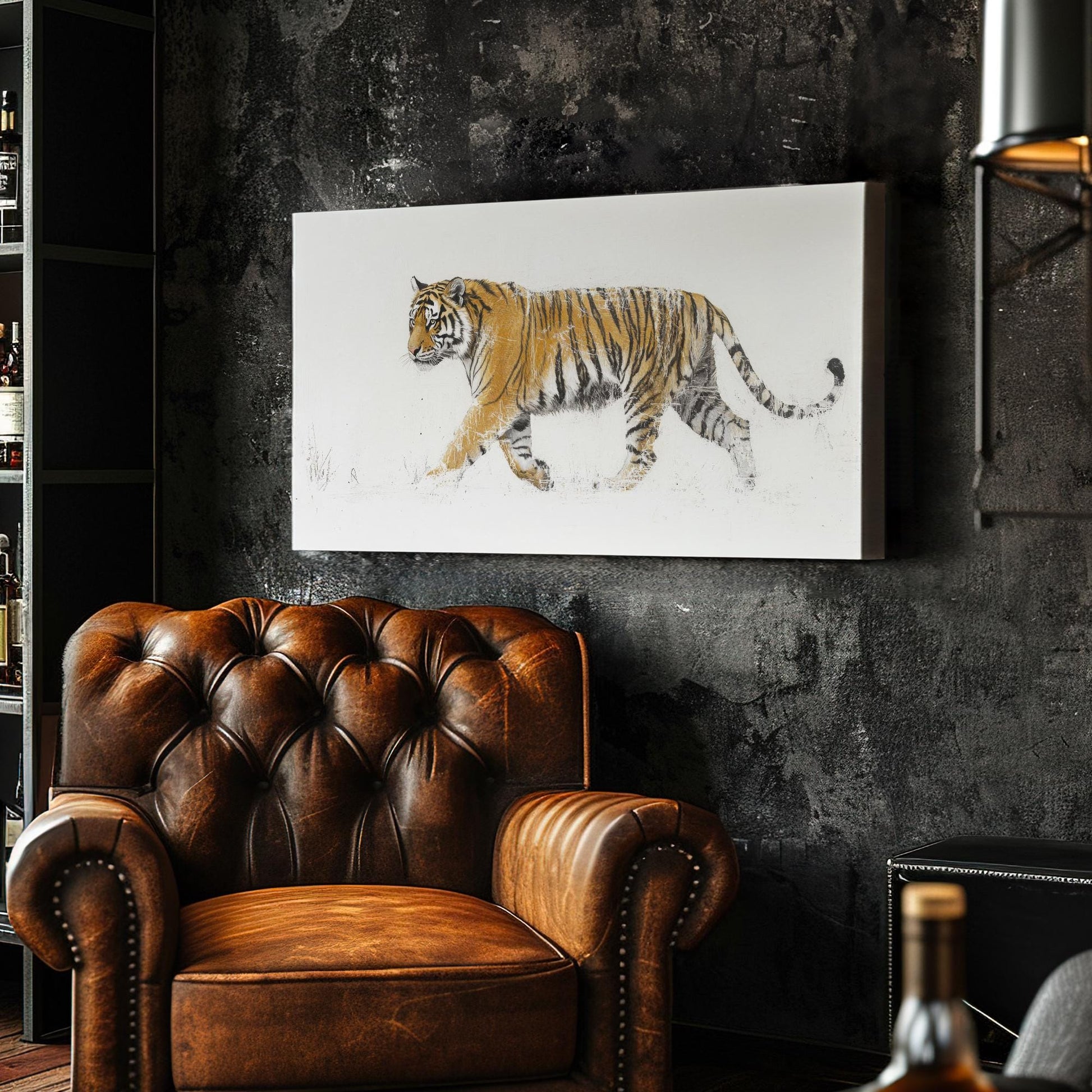 Siberian Tiger Canvas Art | Deconstructed Impasto Print | Biophilic Wall Art For Living Room | Bone White Art Horizontal Art