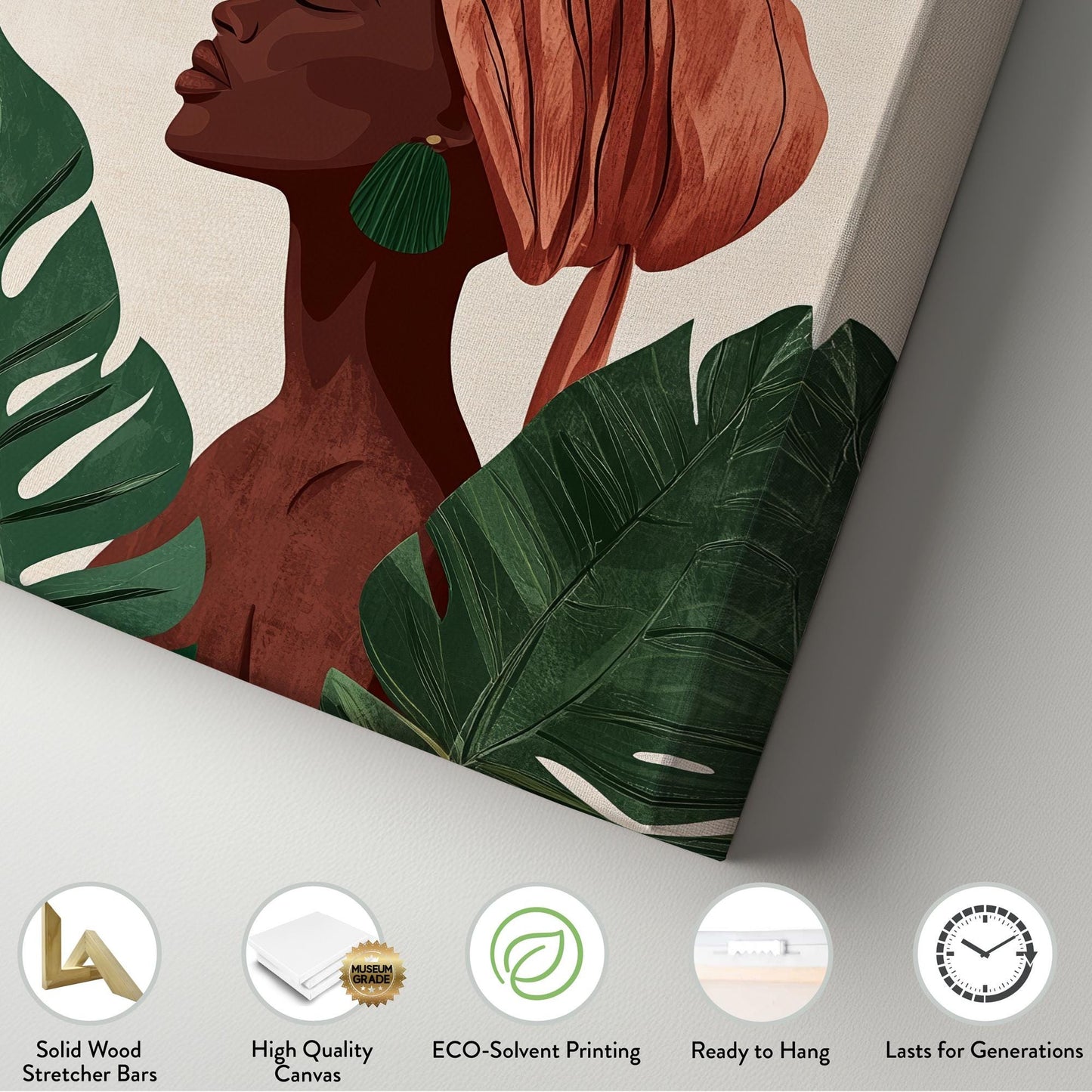 Serene Woman Canvas Art | Abstract Minimalist Print | Bohemian Wall Art For Living Room | Terracotta Forest Green Art Vertical Canvas