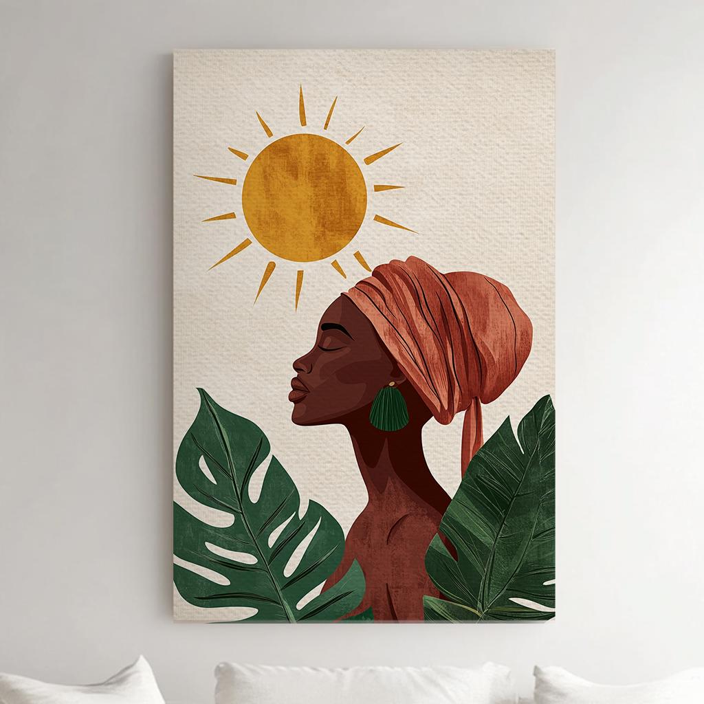 Serene Woman Canvas Art | Abstract Minimalist Print | Bohemian Wall Art For Living Room | Terracotta Forest Green Art Vertical Canvas