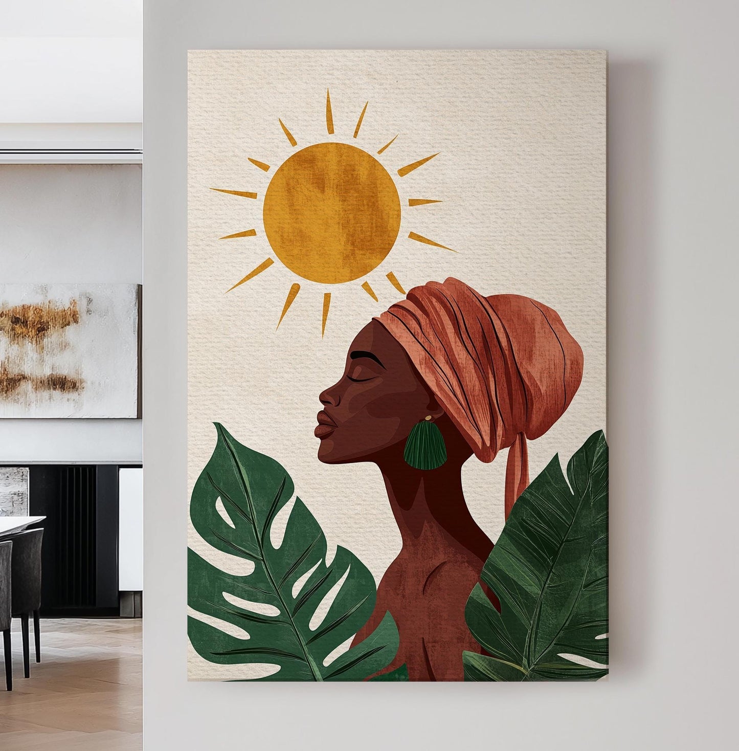 Serene Woman Canvas Art | Abstract Minimalist Print | Bohemian Wall Art For Living Room | Terracotta Forest Green Art Vertical Canvas