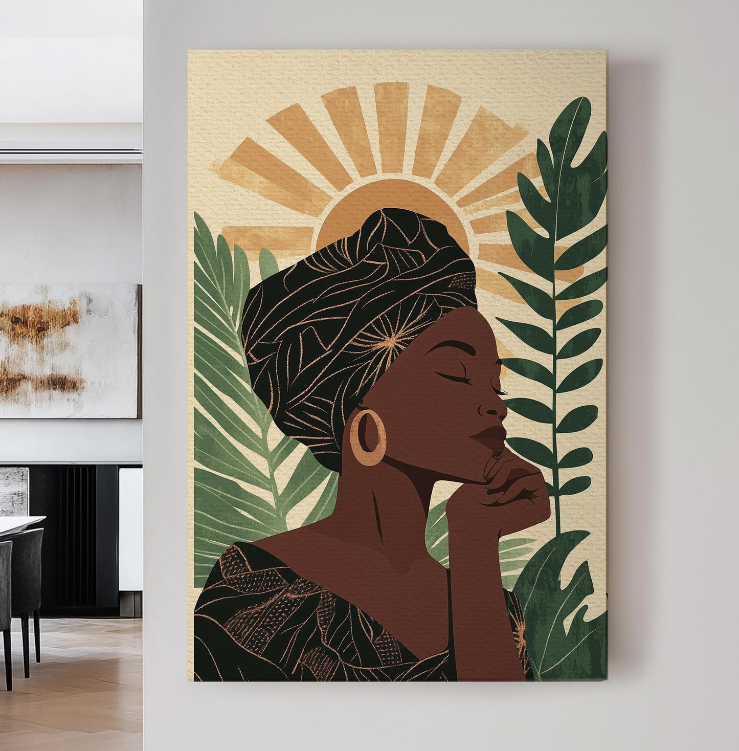 Serene Woman Canvas Art | Abstract Line Art Print | Bohemian Wall Art For Living Room | Warm Sand Olive Art Vertical Canvas