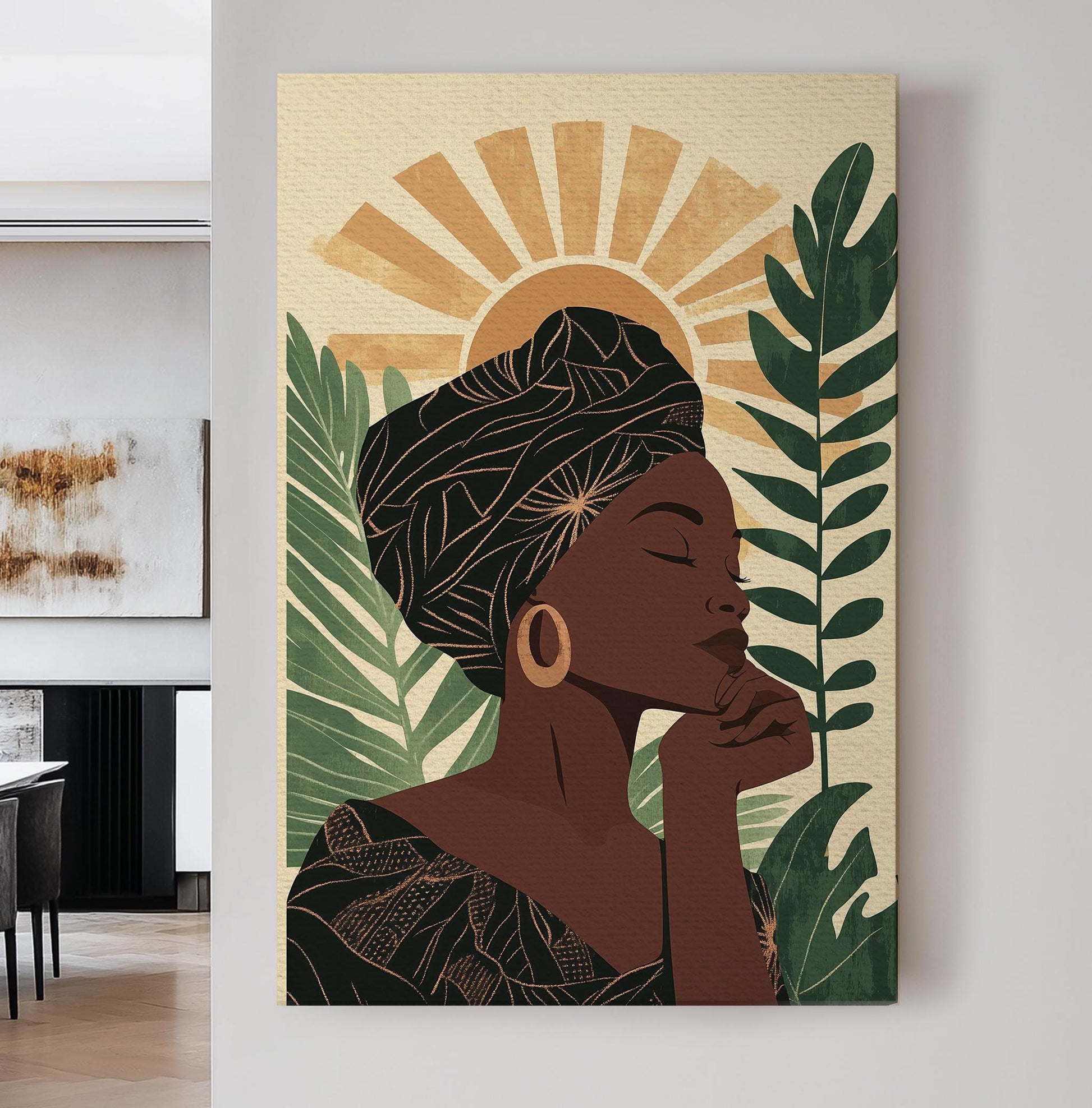 Serene Woman Canvas Art | Abstract Line Art Print | Bohemian Wall Art For Living Room | Warm Sand Olive Art Vertical Canvas