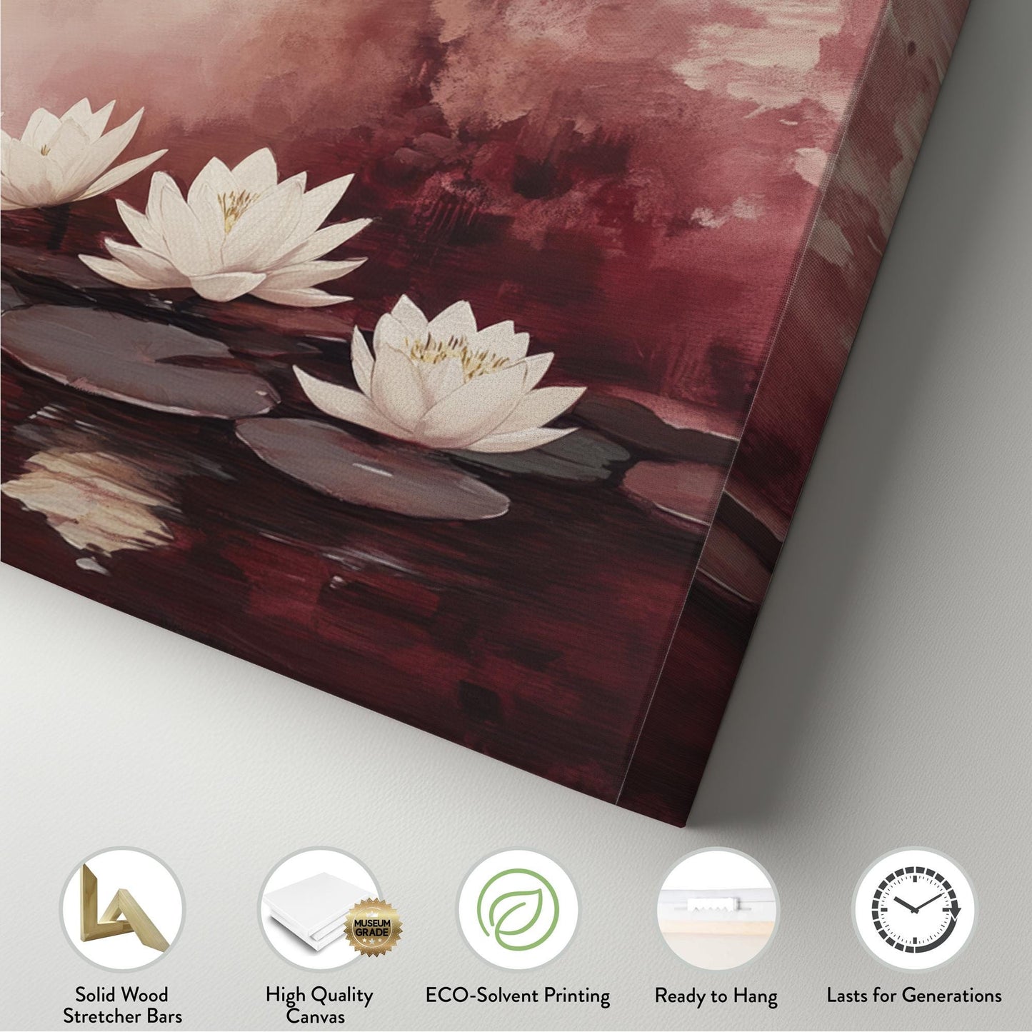 Serene Water Lilies Canvas Art | Impressionistic Botanical Print | Tranquil Spa Wall Art For Bedroom Panoramic Wall Art