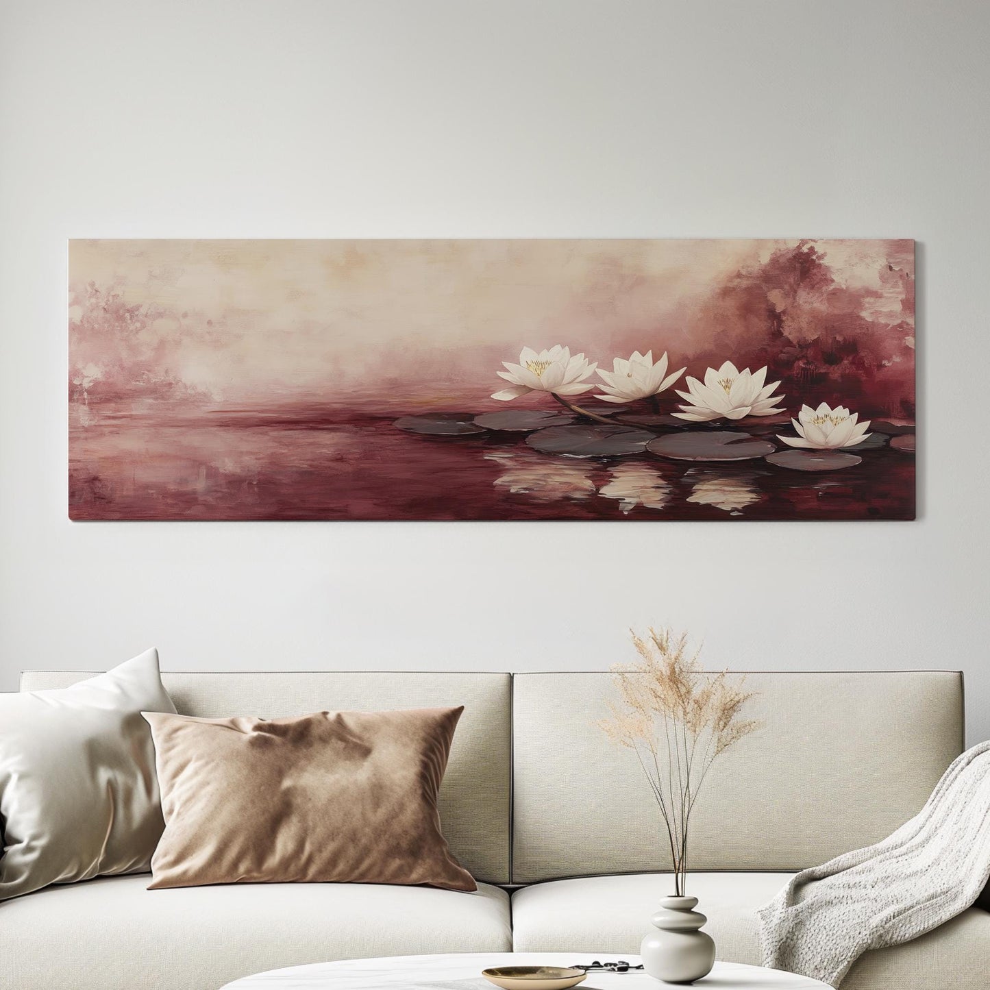Serene Water Lilies Canvas Art | Impressionistic Botanical Print | Tranquil Spa Wall Art For Bedroom Panoramic Wall Art