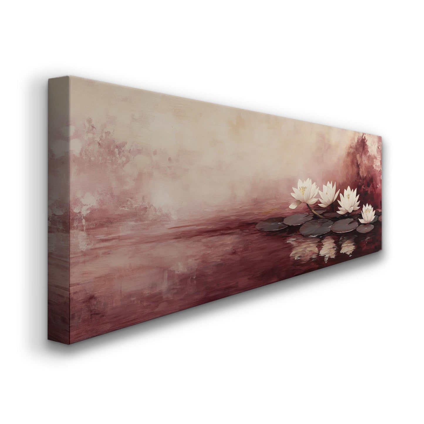 Serene Water Lilies Canvas Art | Impressionistic Botanical Print | Tranquil Spa Wall Art For Bedroom Panoramic Wall Art