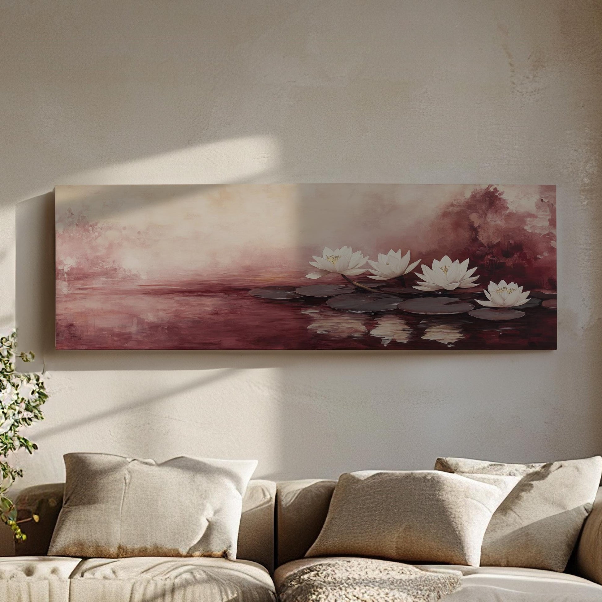 Serene Water Lilies Canvas Art | Impressionistic Botanical Print | Tranquil Spa Wall Art For Bedroom Panoramic Wall Art