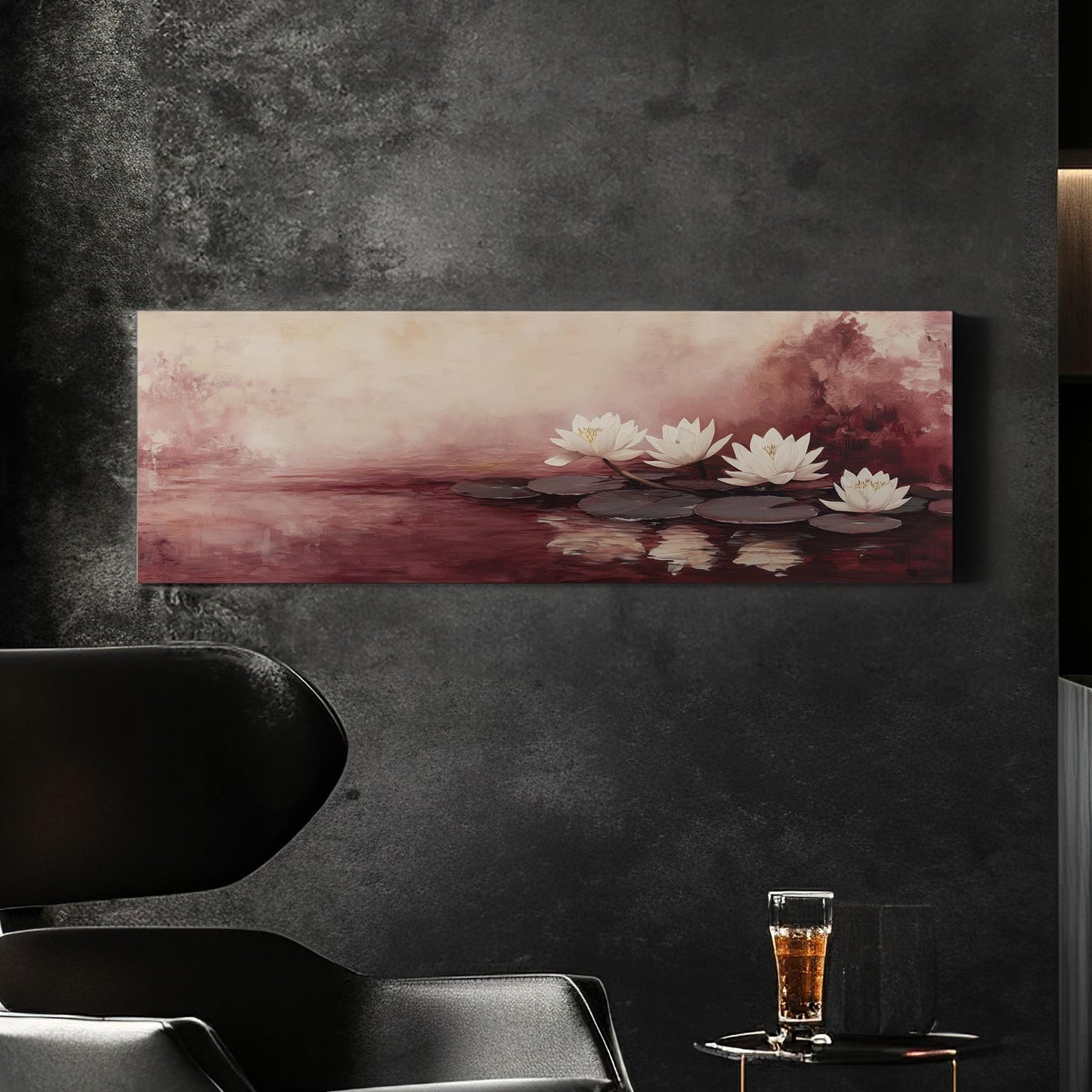 Serene Water Lilies Canvas Art | Impressionistic Botanical Print | Tranquil Spa Wall Art For Bedroom Panoramic Wall Art