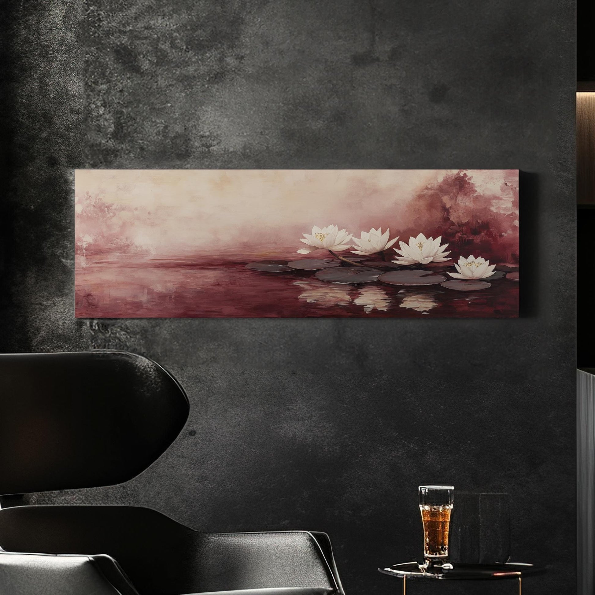 Serene Water Lilies Canvas Art | Impressionistic Botanical Print | Tranquil Spa Wall Art For Bedroom Panoramic Wall Art