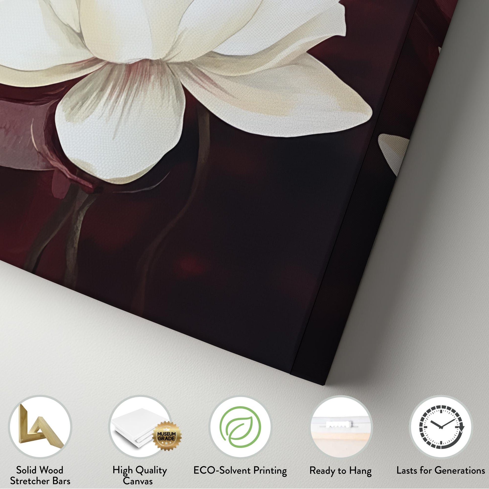 Serene Water Lilies Canvas Art | Botanical Illustration Print | Biophilic Wall Art For Living Room | Merlot Cream Art Square Canvas Art