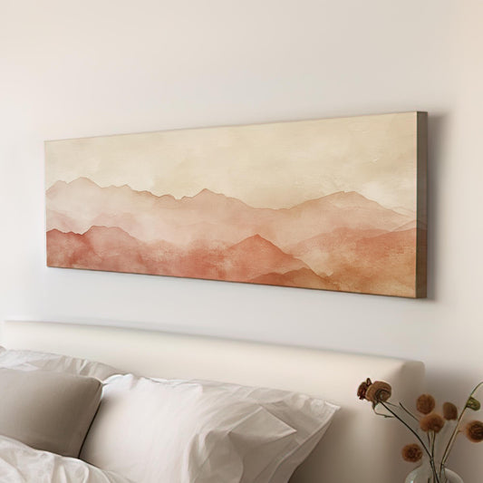 Serene Sunset Mountain Range Canvas Art | Watercolor Wash Print | Minimalist Wall Art For Living Room Panoramic Wall Art