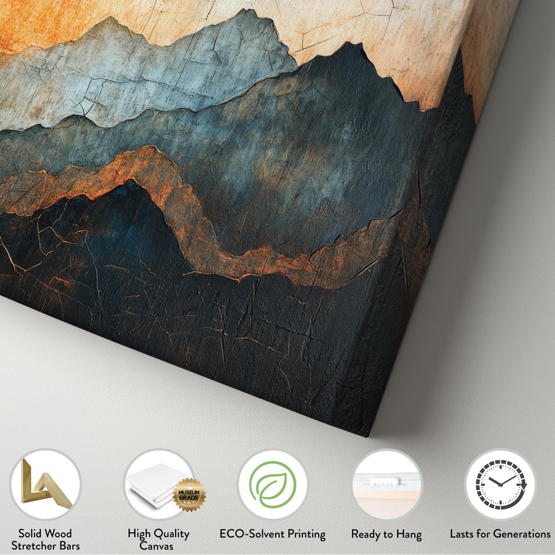 Serene Sunset Mountain Range Canvas Art | Impasto Textured Print | Japandi Wall Art For Living Room | Warm Ember Art Horizontal Art