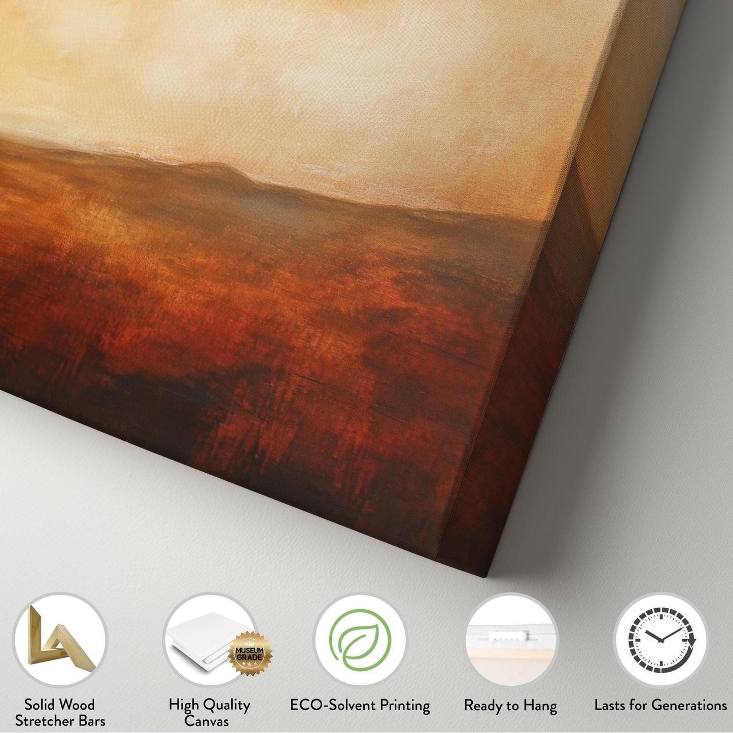 Serene Sunset Landscape Canvas Art | Impasto Textural Print | Minimalist Wall Art For Living Room | Burnt Sienna Cream Art Horizontal Art
