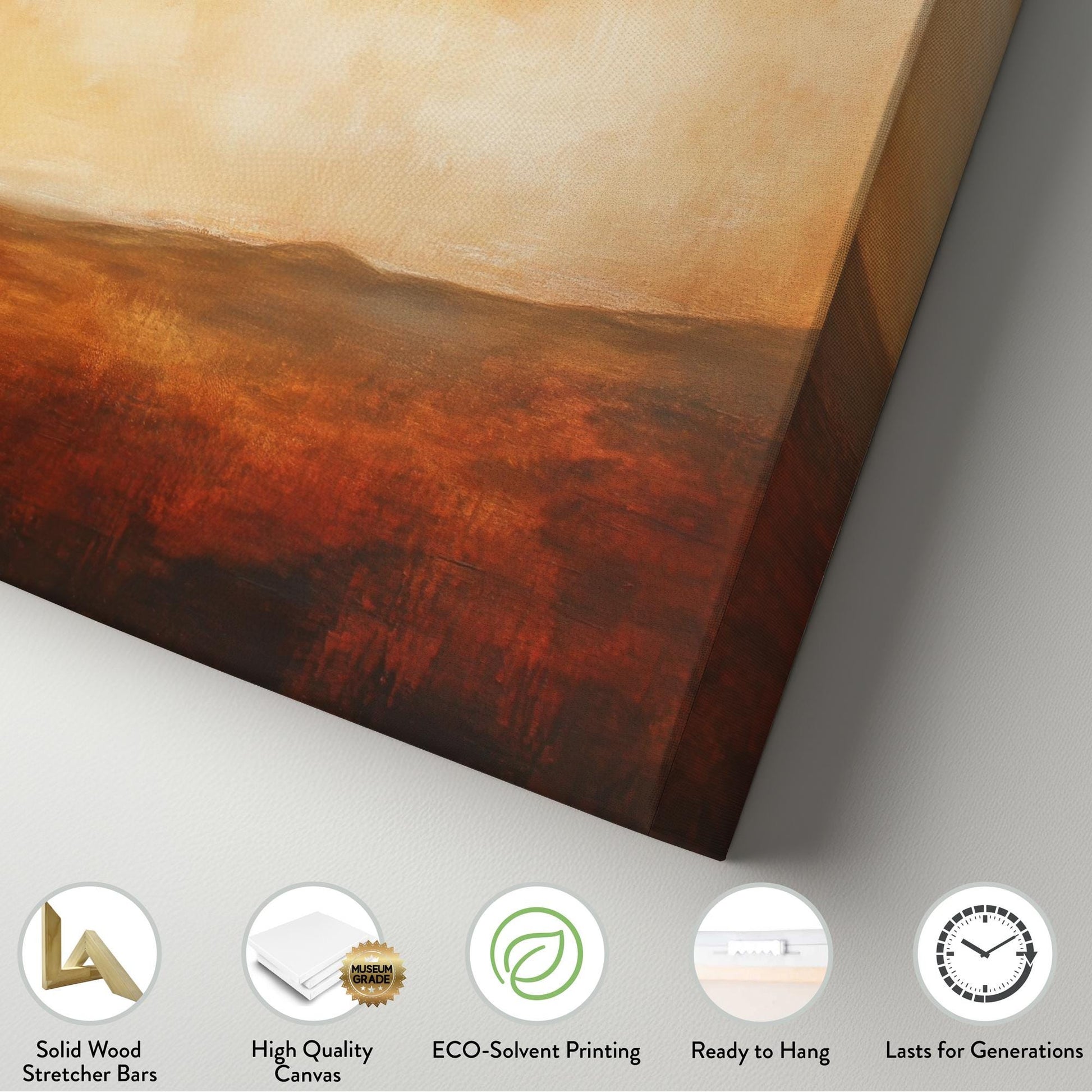 Serene Sunset Landscape Canvas Art | Impasto Textural Print | Minimalist Wall Art For Living Room | Burnt Sienna Cream Art Horizontal Art