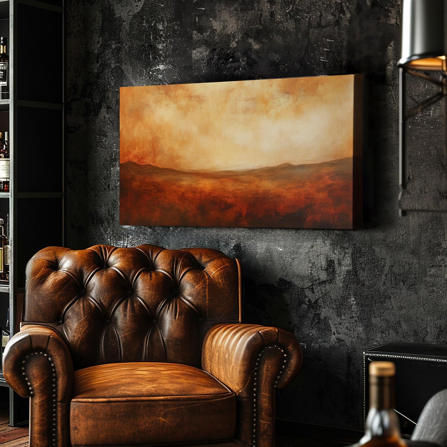 Serene Sunset Landscape Canvas Art | Impasto Textural Print | Minimalist Wall Art For Living Room | Burnt Sienna Cream Art Horizontal Art