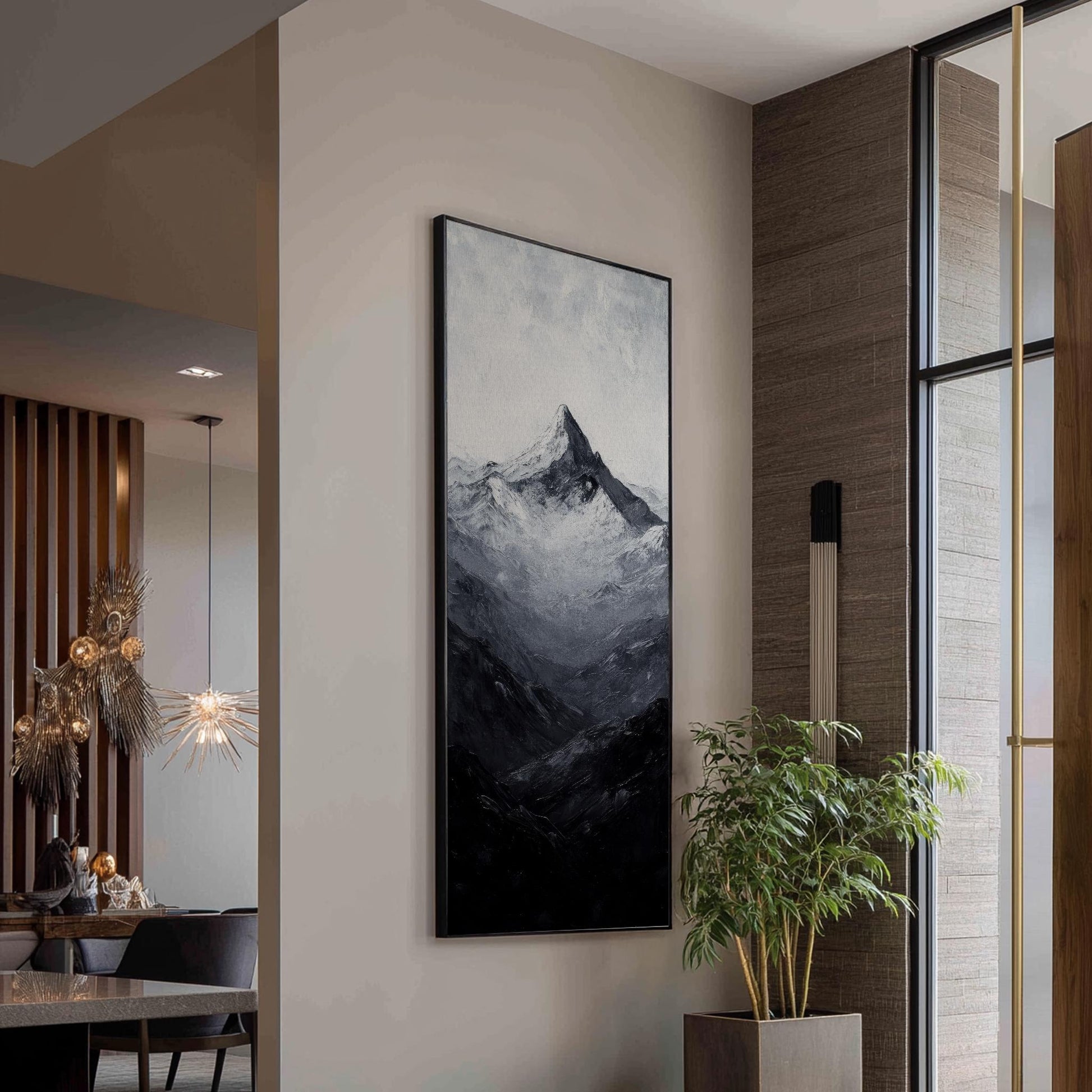 Serene Summit Canvas Art | Impasto Palette Knife Print | Juxtaposition Wall Art For Living Room Long Vertical Art