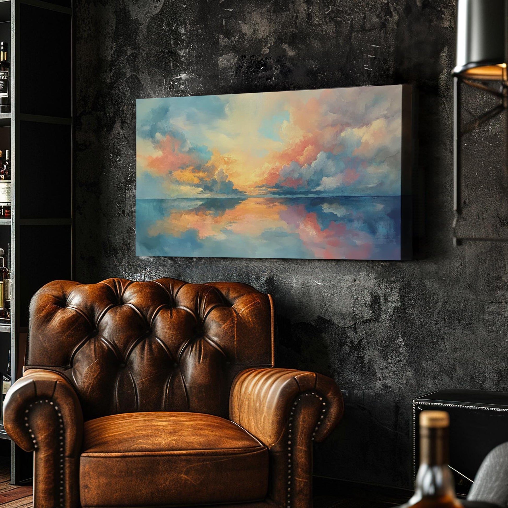 Serene Seascape Canvas Art | Impressionistic Palette Knife Print | Coastal Bohemian Wall Art For Living Room Horizontal Art