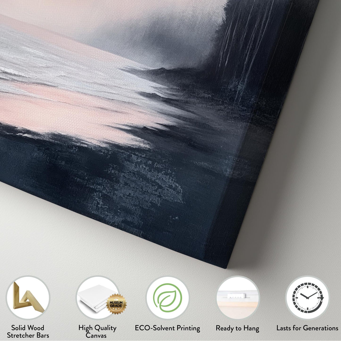 Serene Seascape Canvas Art | Impressionistic Oil Print | Coastal Bohemian Wall Art For Living Room | Blush Pink Charcoal Art Vertical Canvas