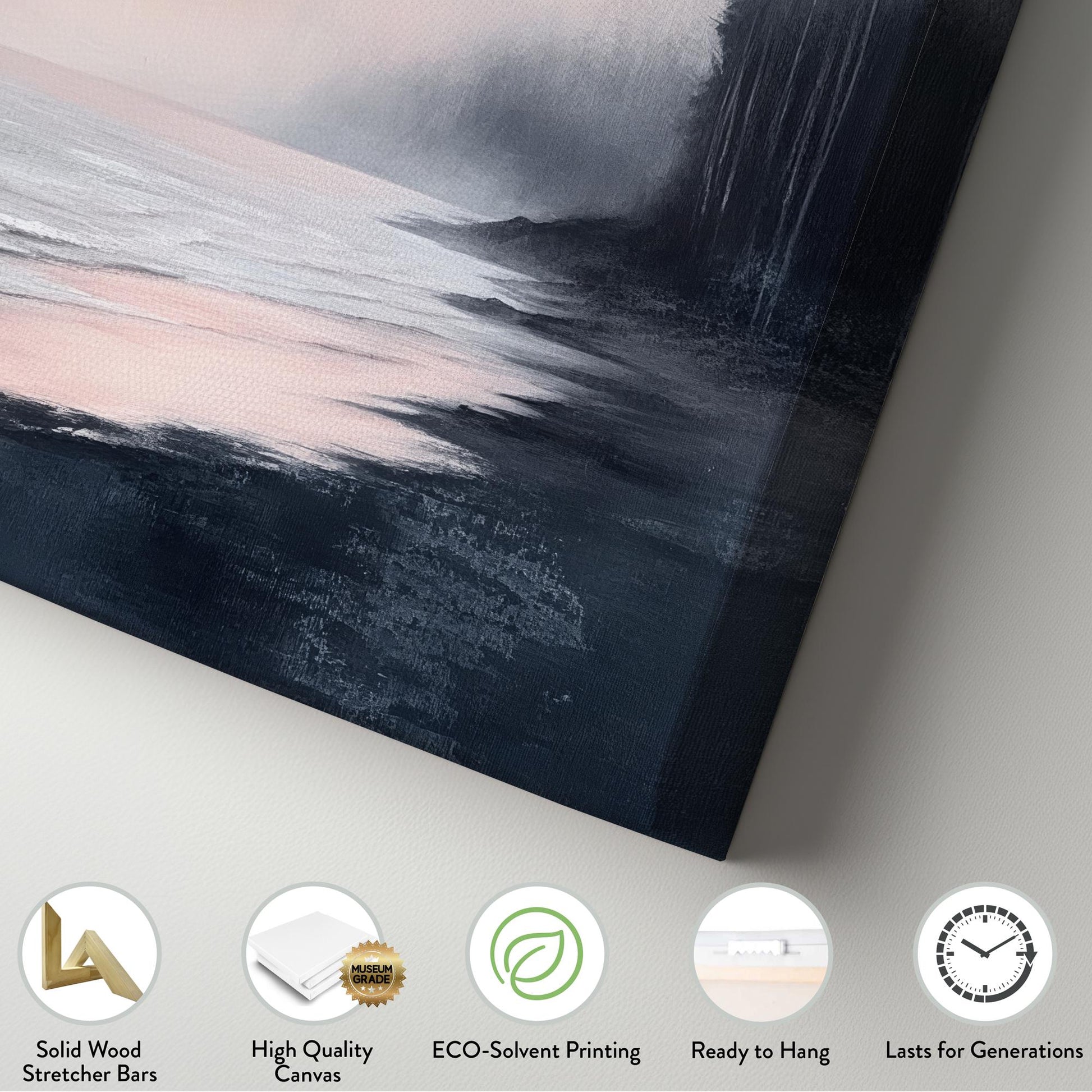 Serene Seascape Canvas Art | Impressionistic Oil Print | Coastal Bohemian Wall Art For Living Room | Blush Pink Charcoal Art Vertical Canvas