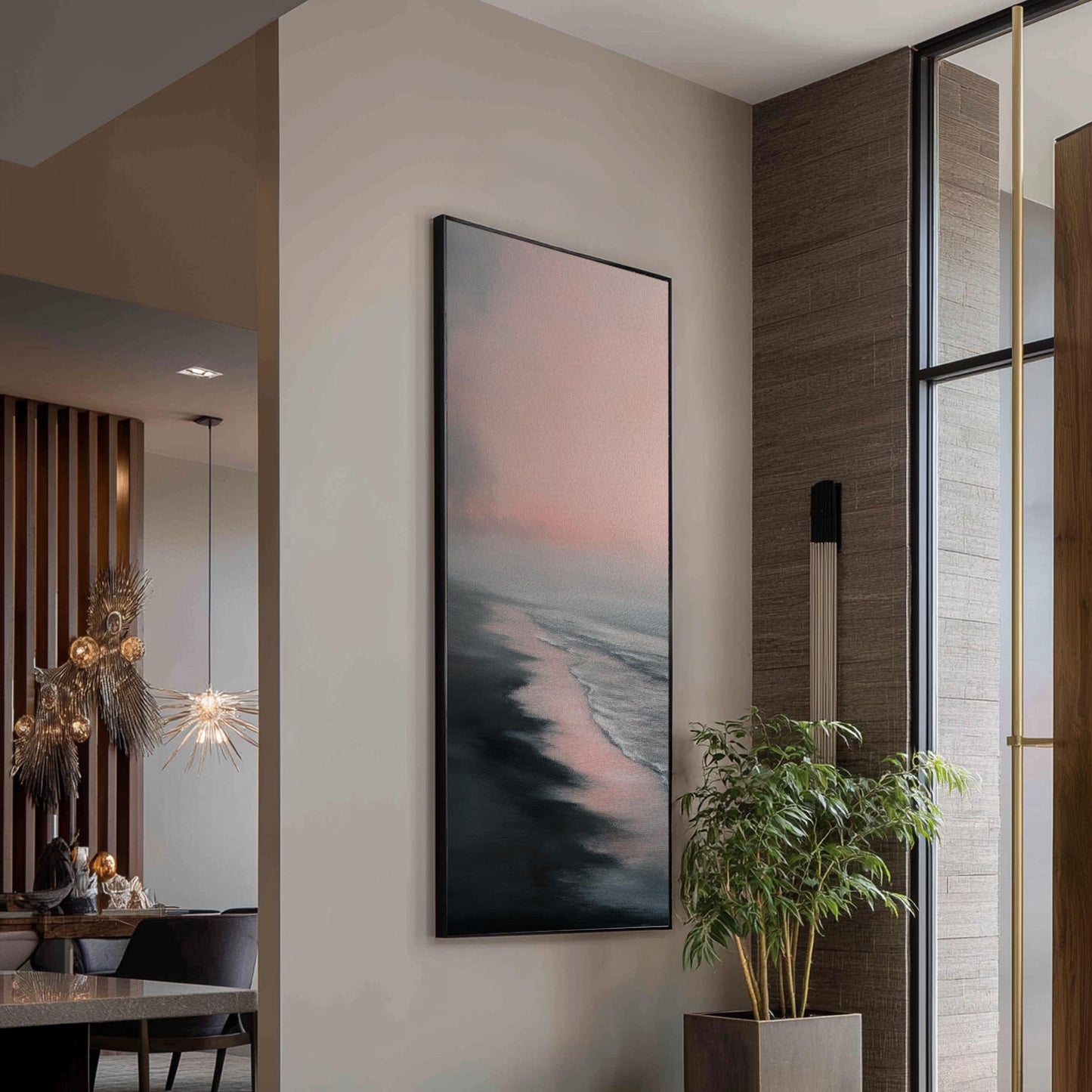 Serene Seascape Canvas Art | Impressionistic Brushstroke Print | Tranquil Coastal Wall Art For Bedroom Long Vertical Art