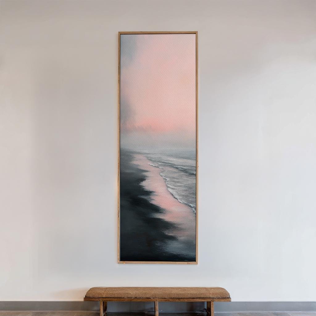 Serene Seascape Canvas Art | Impressionistic Brushstroke Print | Tranquil Coastal Wall Art For Bedroom Long Vertical Art