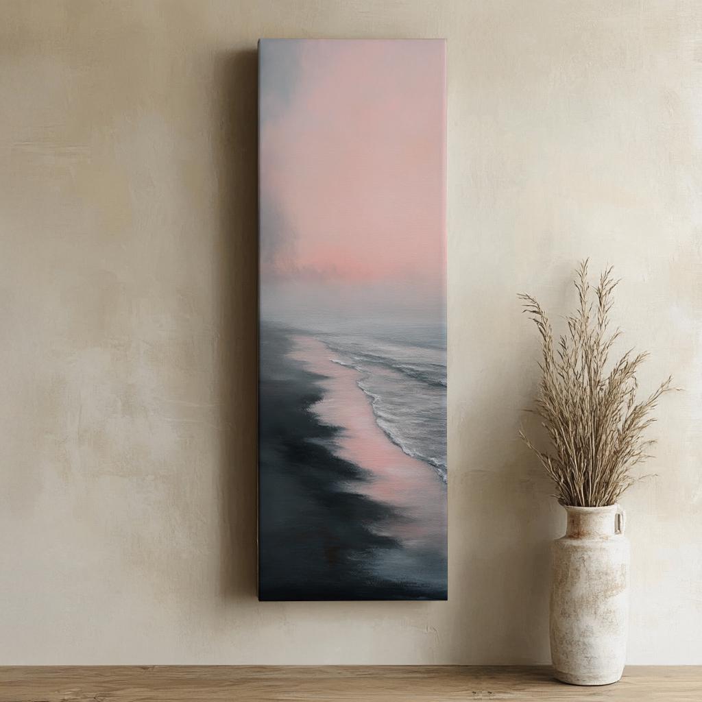 Serene Seascape Canvas Art | Impressionistic Brushstroke Print | Tranquil Coastal Wall Art For Bedroom Long Vertical Art
