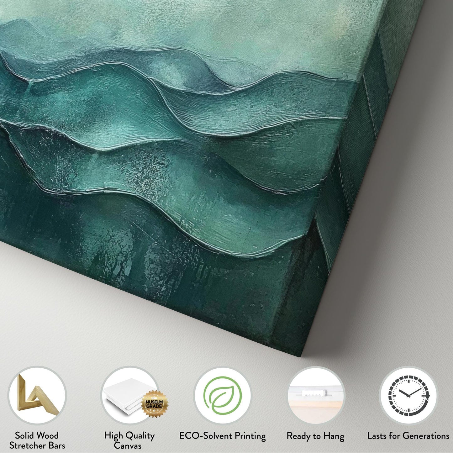 Serene Seascape Canvas Art | Impasto Textured Print | Biophilic Wall Art For Living Room | Jadeite Green Art Horizontal Art