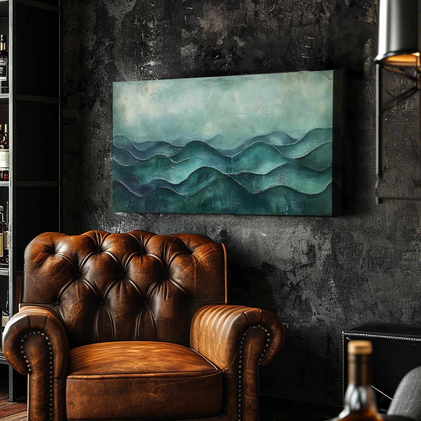 Serene Seascape Canvas Art | Impasto Textured Print | Biophilic Wall Art For Living Room | Jadeite Green Art Horizontal Art
