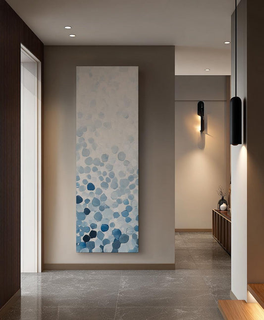 Serene Seascape Canvas Art | Impasto Palette Knife Print | Coastal Bohemian Wall Art For Living Room Long Vertical Art