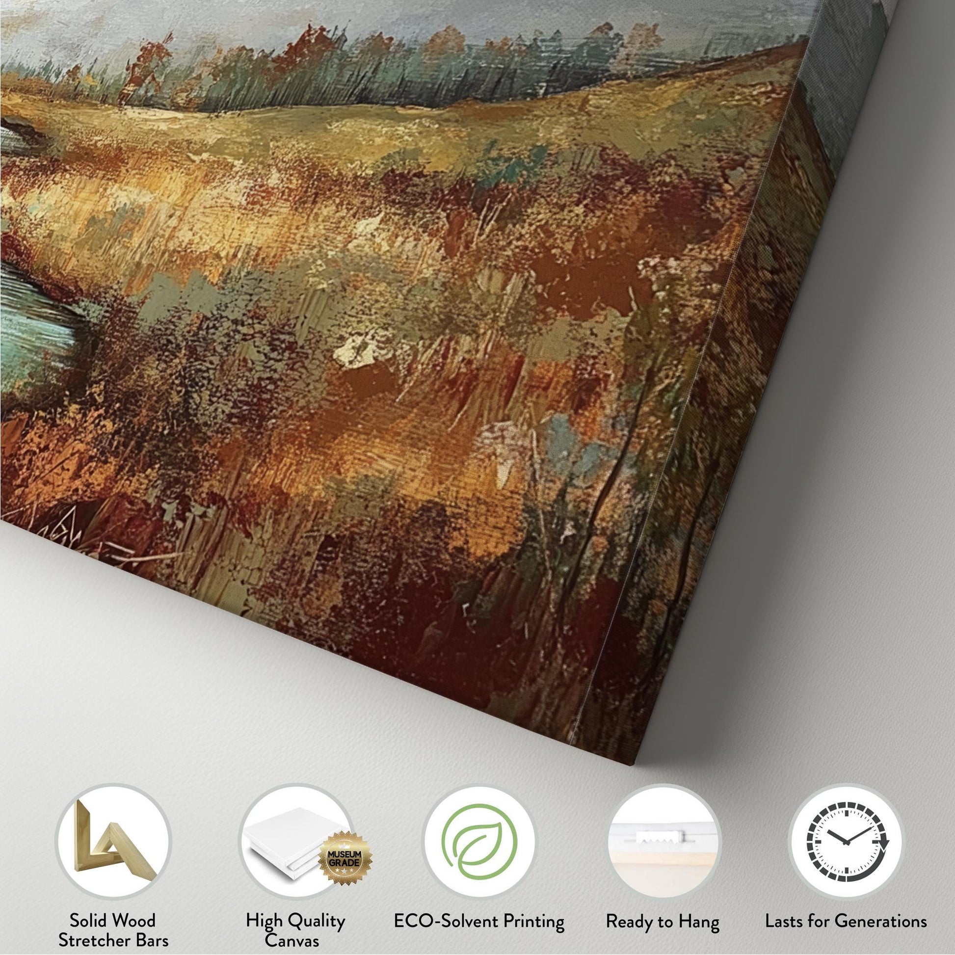 Serene River Landscape Canvas Art | Impasto Impressionism Print | Transitional Wall Art For Living Room Panoramic Wall Art