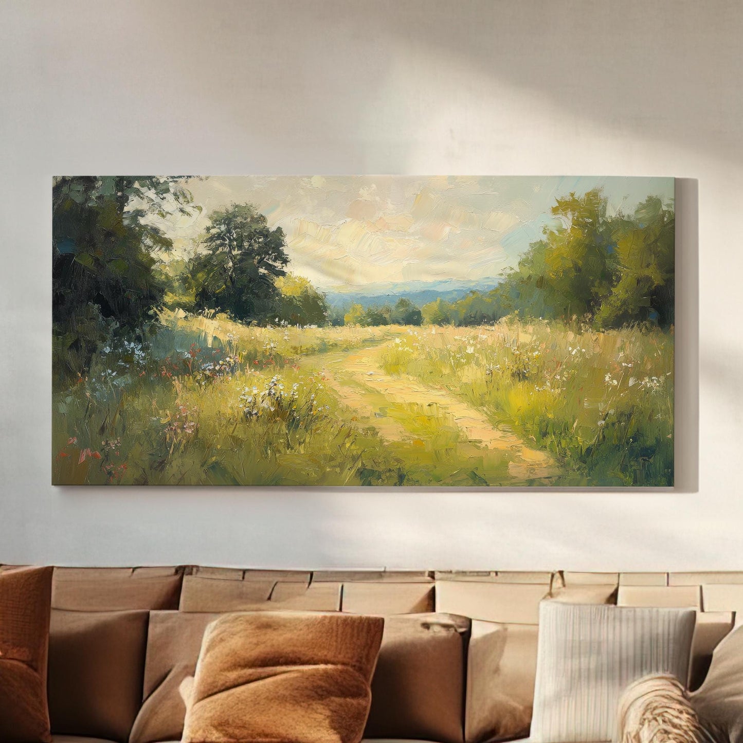 Serene Path Canvas Art | Impasto Impressionism Print | Bohemian Wall Art For Living Room | Honeyed Wheat Art Horizontal Art